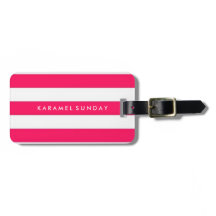 Luggage Tag - Nautical Stripes Red/Pink