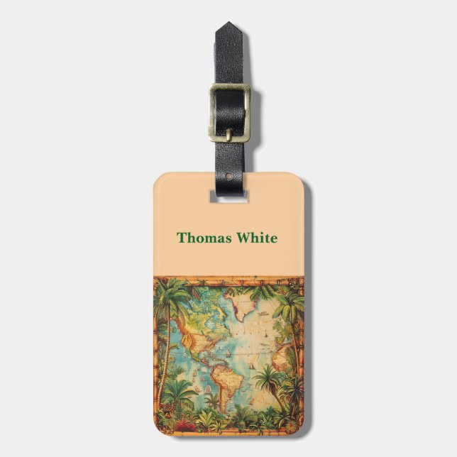 Luggage Tag-Personalized Vintage Atlas Luggage Tag (Front Vertical)