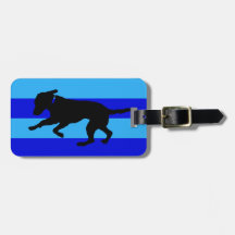 Luggage tag playful black lab blue stripes