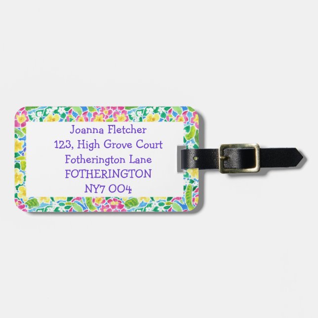 Luggage Tag, Pretty Primroses Pattern Luggage Tag (Front Horizontal)