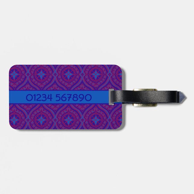 Luggage Tag, Purple and Blue Ogee Pattern Tag (Back Horizontal)