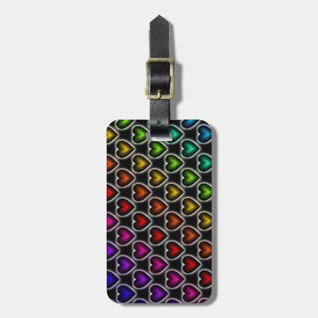 Luggage Tag/Rainbow Hearts Tag (Front Vertical)