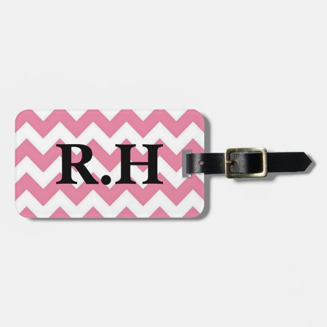 Luggage Tag w/ leather strap and your initials (Front Horizontal)