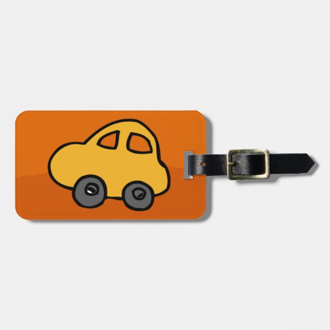 Luggage Tag w/ leather strap cute car (Front Horizontal)