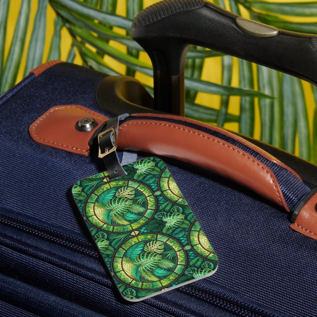 Luggage tag with a tropical leaf pattern (Front Insitu 1)