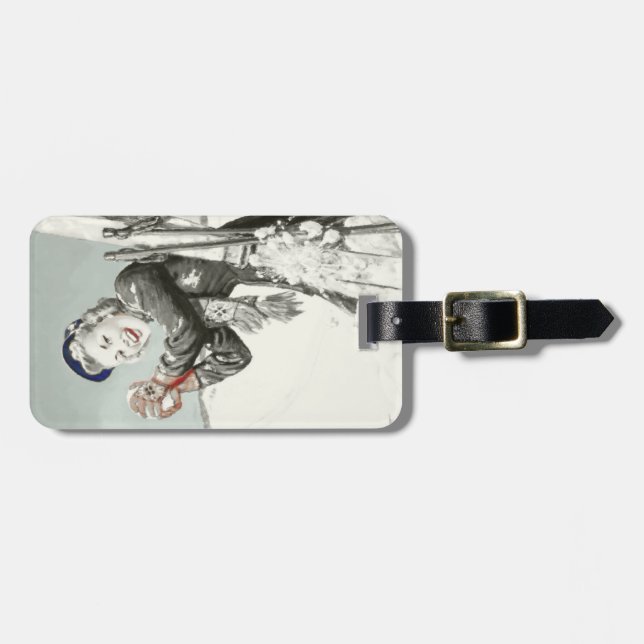 Luggage Tag with Cool Ski Holiday Print (Front Horizontal)