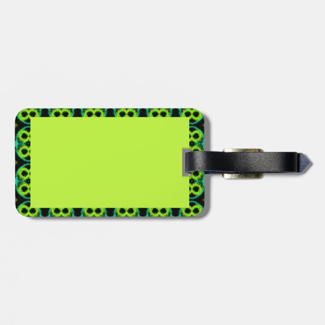 Luggage Tag with Fun Green Patterned Border (Back Horizontal)