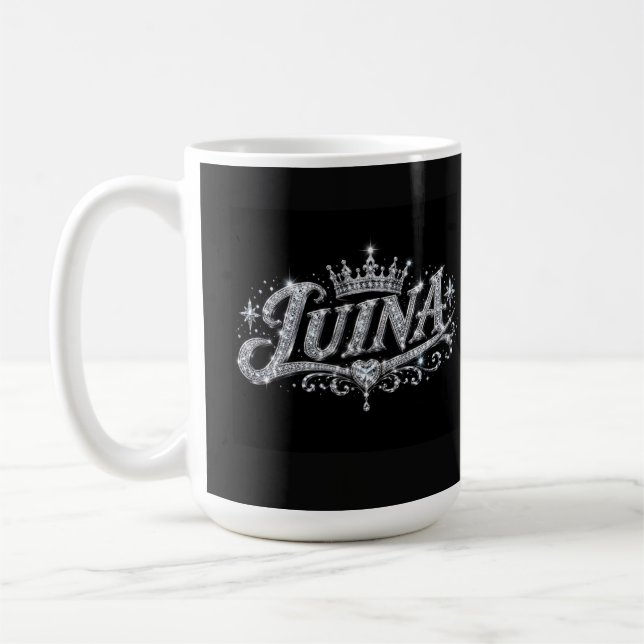 LUINA Luxury Diamond Crown Custom Name Gift Coffee Mug (Left)
