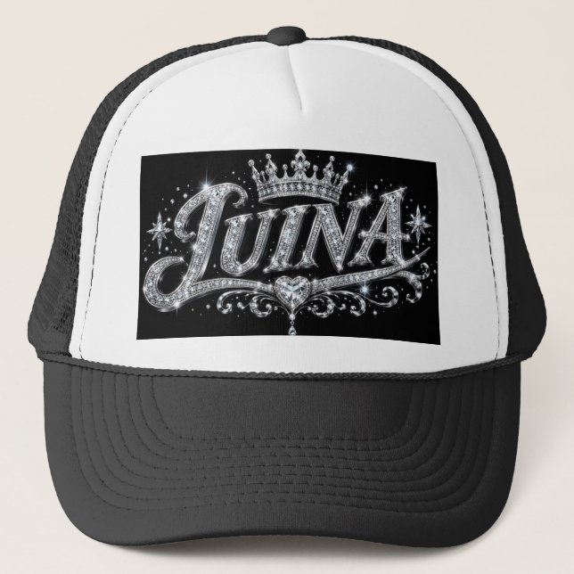 LUINA Luxury Diamond Crown Custom Name Gift Trucker Hat (Front)