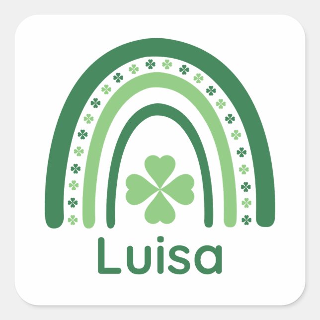 Luisa Name Clover Boho Rainbow Square Sticker (Front)