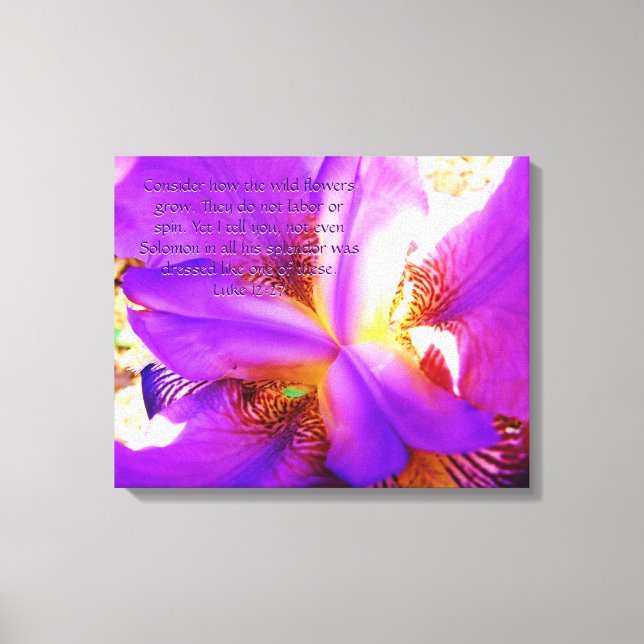 Luke 12:27 on Purple Iris Canvas Print (Front)