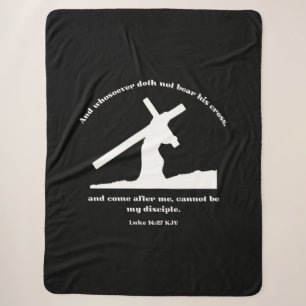 Luke 14:27 KJV Jesus Cross Christian Bible Verse Sherpa Blanket