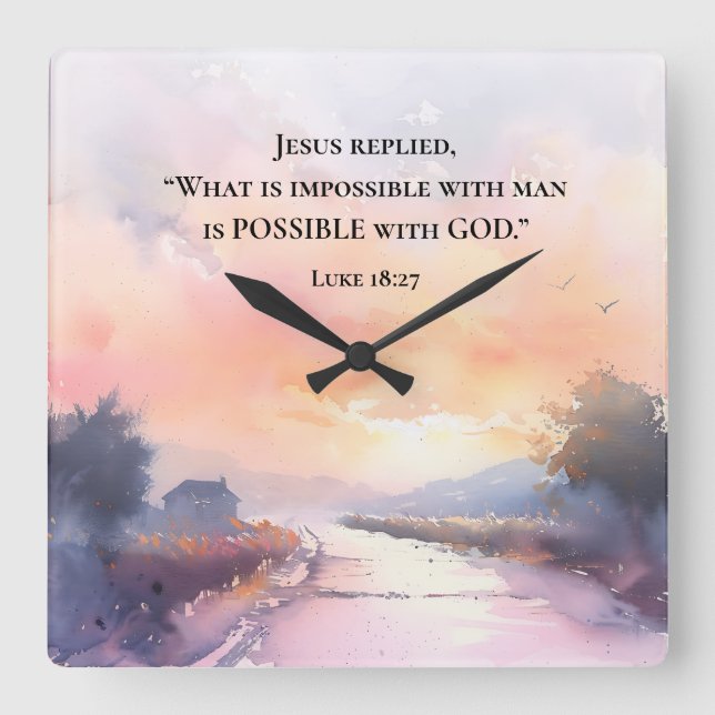 Luke 18:27 Possible with God, Jesus Bible Verse Square Wall Clock (Front)
