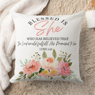 Luke 1:45 Blessed is She Floral Scripture Cushion