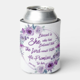 Luke 1:45 Blessed is She Purple Floral Can Cooler