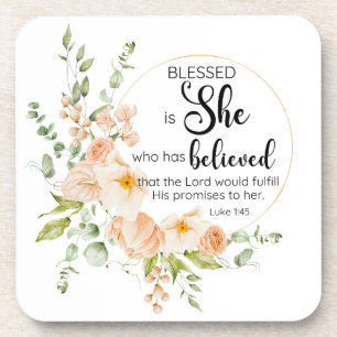 Luke 1:45 Blessed is She Spring Orange Flower Coaster