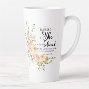 Luke 1:45 Blessed is She Spring Orange Flower Latte Mug