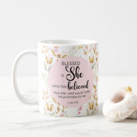 Luke 1:45 Blessed is She Watercolor Pink Floral