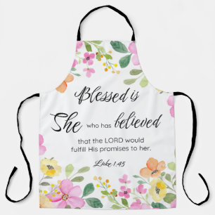 Luke 1:45 Blessed is She, Women's Scripture Floral Apron