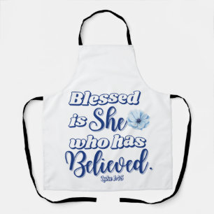 Luke 1:45 Blessed is who has Believed Blue Flower Apron