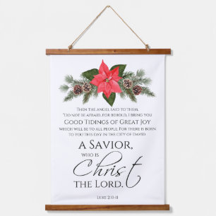 Luke 2:10-11 Good Tidings Poinsettia Christmas Hanging Tapestry