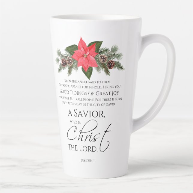 Luke 2:10-11 Good Tidings Poinsettia Christmas Latte Mug (Right)