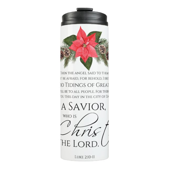 Luke 2:10-11 Good Tidings Poinsettia Christmas Thermal Tumbler (Front)