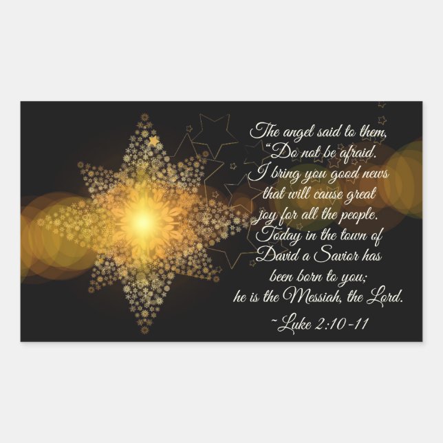 Luke 2 10-11 I bring you good news, Christmas Star Rectangular Sticker (Front)