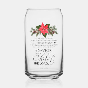 Luke 2:10-11 Poinsettia Christmas Scripture Can Glass