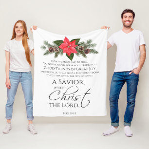 Luke 2:10-11 Poinsettia Christmas Scripture Fleece Blanket