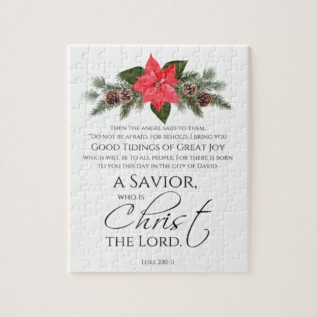 Luke 2:10-11 Poinsettia Christmas Scripture Jigsaw Puzzle (Vertical)
