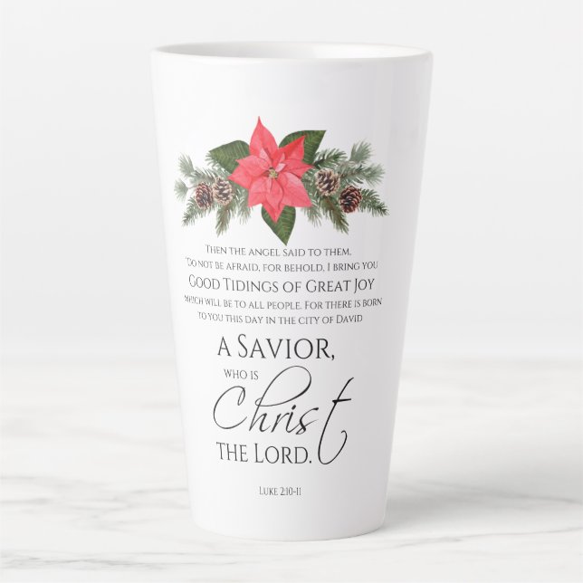 Luke 2:10-11 Poinsettia Christmas Scripture Latte Mug (Front)