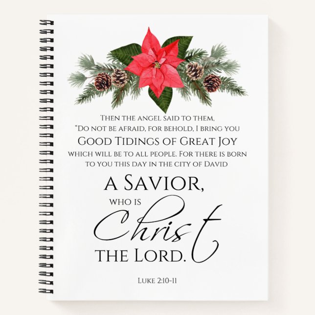 Luke 2:10-11 Poinsettia Christmas Scripture Notebook (Front)