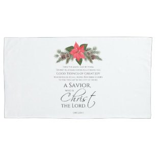 Luke 2:10-11 Poinsettia Christmas Scripture Pillowcase