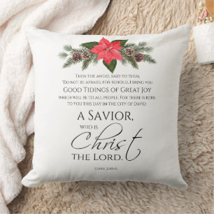 Luke 2:10-11 Poinsettia Christmas Seamless Pattern Cushion