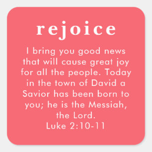 Luke 2:10 Red Bible Verse Christian Christmas Square Sticker