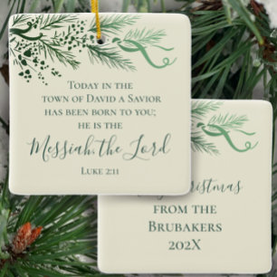 Luke 2:11 Sage Pine Personalized Christmas Gift Ceramic Ornament