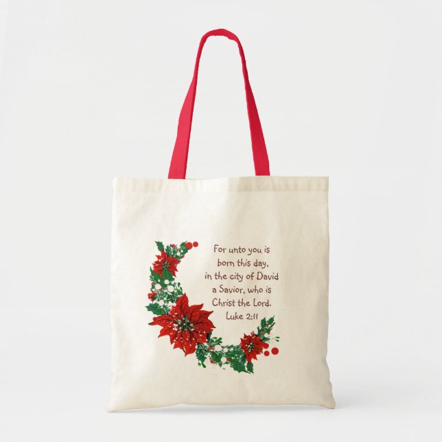 Luke 2:11 Scripture for Christmas Bible Verse Tote Bag (Front)