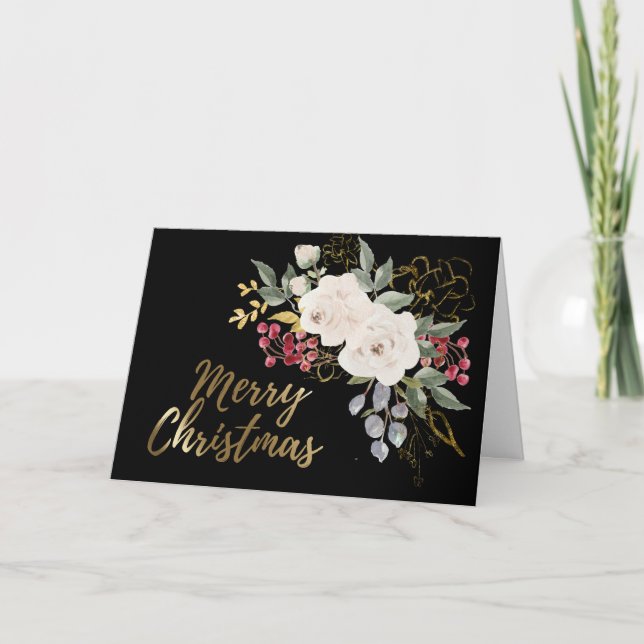 Luke 2:14 Glory to God Elegant Floral Christmas Holiday Card (Front)