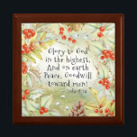 Luke 2 14 Glory to God in the Highest, Christmas Gift Box<br><div class="desc">Beautiful inspirational Christmas gift box depicts a pretty watercolor nature design of red holly berries,  green leaves and pinecones and features Bible Verse Luke 2:14,  "Glory to God in the highest,  And on earth Peace,  Goodwill towards men!"</div>