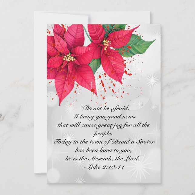 Luke 2 Beautiful Watercolor Poinsettia Floral Holiday Card (Front)