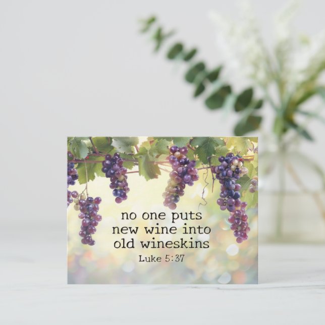 Luke 5:37 New Wine into Old Wineskins Bible Card (Standing Front)