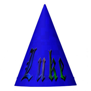 Luke, Name, Logo, Blue Paper Birthday Hat. Party Hat