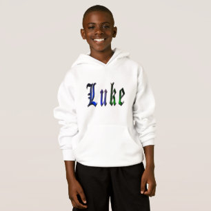 Luke, Name, Logo, Boys White Fleece Hoodie..