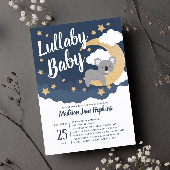 Lullaby Baby Koala Moon Baby Shower Invitation (Creator Uploaded)