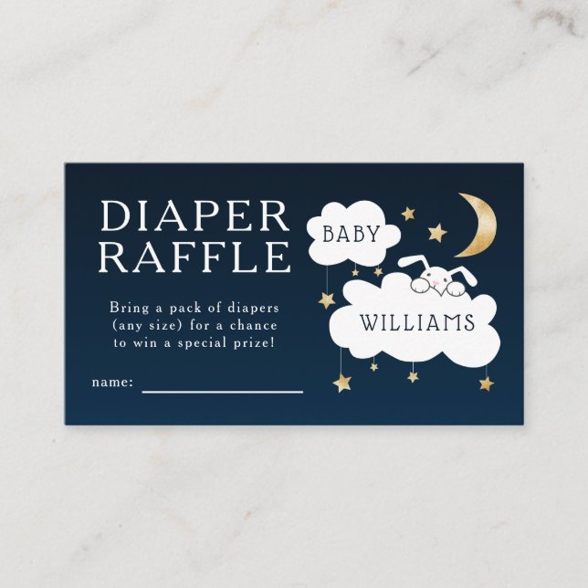 Lullaby Baby Shower Navy Diaper Raffle Ticket Enclosure Card (Front)