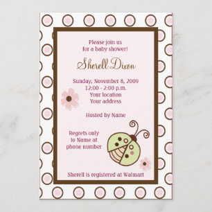 Lullabye Ladybug 5x7 Pink Trendy Invitations