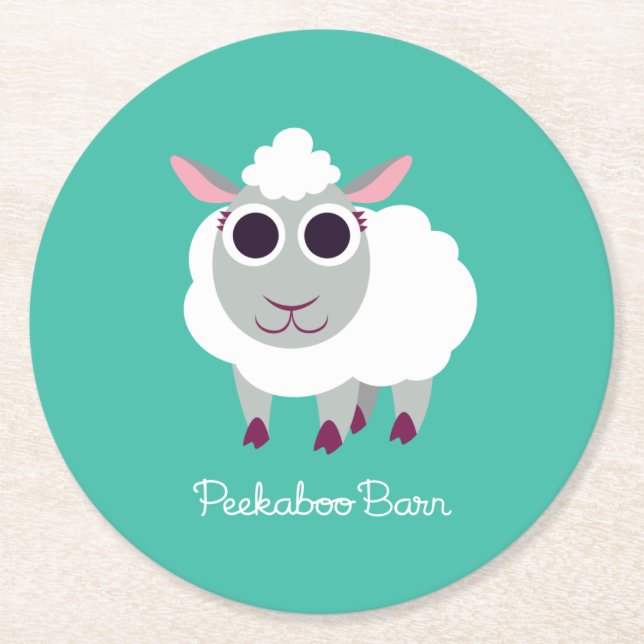 Lulu the Sheep Round Paper Coaster (Front)