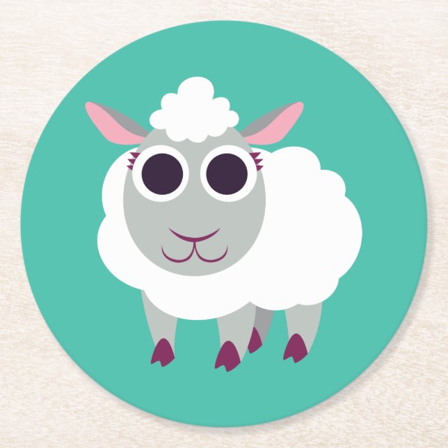 Lulu the Sheep Round Paper Coaster (Front)