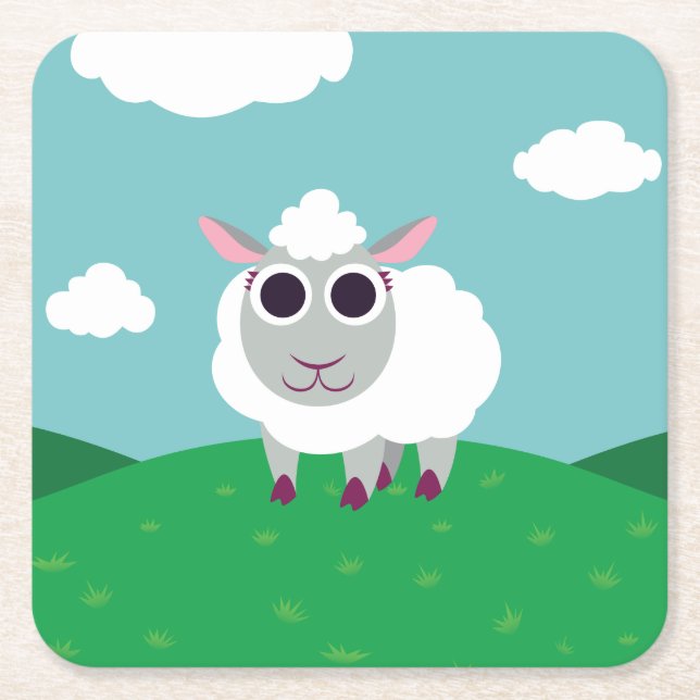 Lulu the Sheep Square Paper Coaster (Front)